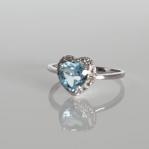 Blue Topaz Heart Ring 1 Carat Size 7.75